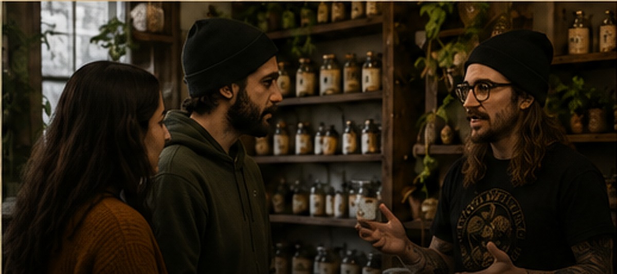 Customers in a small local shop